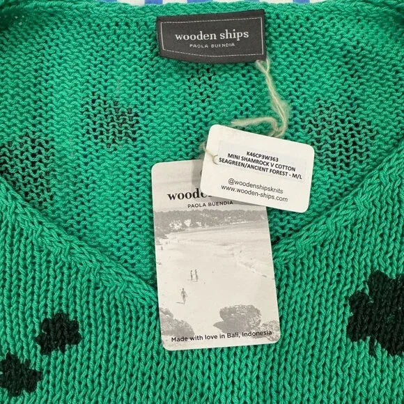 Wooden Ships Mini Shamrock Green Sweater | Size M/L | NWT - Picture 3 of 9